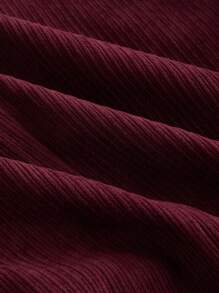 SHEIN MOD 大码女式纯色简约纽扣装饰无袖夹克 - 酒紅色 - 查看 4