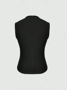 XLLAIS Crew Neck Sleeveless Solid Color Undershirt, Double-Layer Stretchy Slim Fit T-Shirt - Black - View 9
