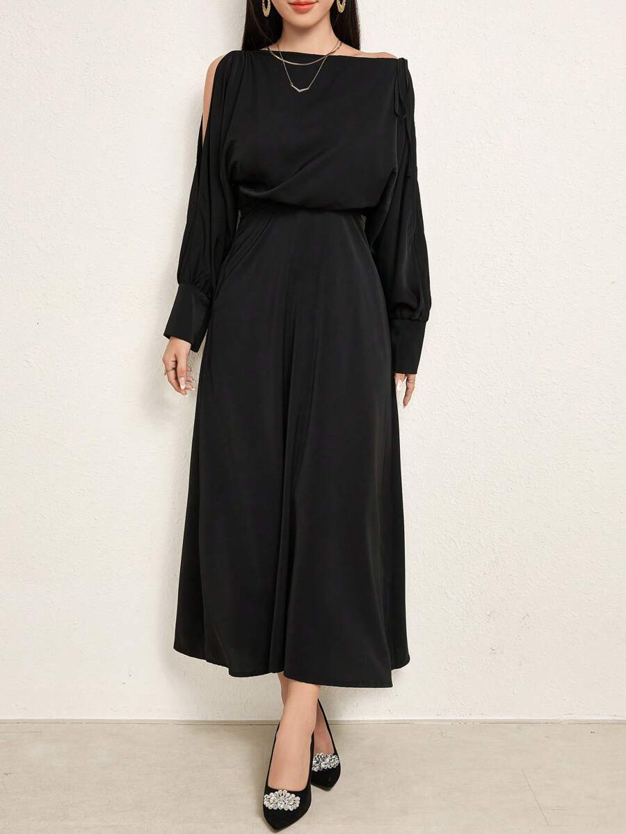 Modelyn Vestido casual de unicolor con cuello asimétrico para mujer, otoño