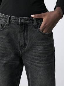 SHEIN Maija Quần Jeans Ống Rộng Lưng Thấp Thường Ngày Cho Nữ, Màu Đen - màu đen - Xem 7