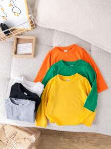 SHEIN Bộ 6 áo thun tay dài chất thun co giãn màu trơn dễ thương cho bé trai/bé gái, thích hợp mặc vào mùa thu/đông - Nhiều màu - Xem 4