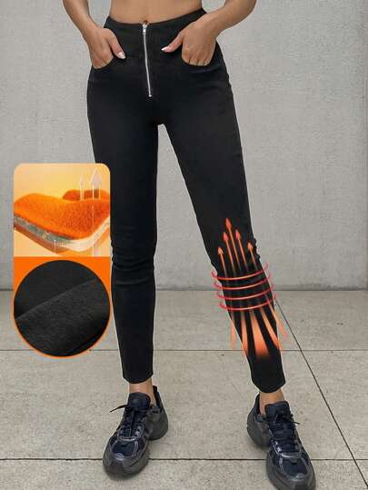 DAZY Leggings thermiques isolés pour femmes, automne et hiver, doublés de molleton thermique