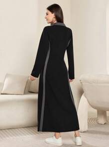 Mulvari Women's Color Block Collared Lace-Up Long Sleeve Casual Dress, Spring Autumn Maxi Women Outfit Fall Cloth For Women