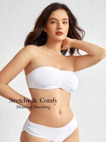 Ocili 柔滑舒適實色菱褶文胸和底褲套裝-白色 - 白色 - 查看 1