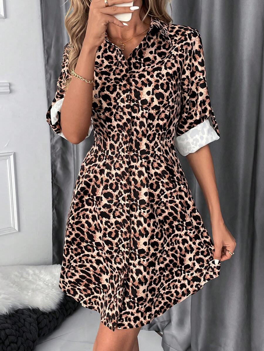 SHEIN Clasi 女士豹纹领口连衣裙
