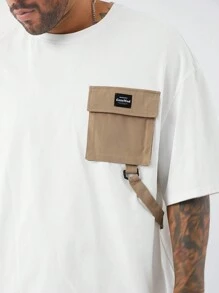 EASEVO Plus Size Men's Loose Fit Crew Neck Pocket Short Sleeve T-Shirt And Shorts Set - White - View 2