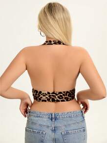 SHEIN EZwear Große Größen Lässiges, sexy Leoparden Muster Neckholder Trägershirt, Sommer