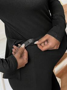 SHEIN 2pcs Maternity Solid V-Neck Long Sleeve Top And Pants Set - Black - View 3