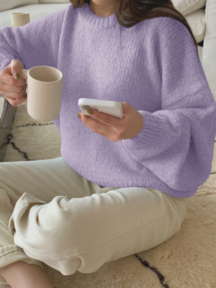 DAZY Autumn/Winter Loose Fit Solid Color Drop Shoulder Sweater,Fall Women Clothes