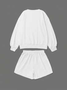 SHEIN Unity 2pcs/Set Women Crew Neck Sweatshirt And Comfy Shorts Set, Casual Outfit For Fall/Winter