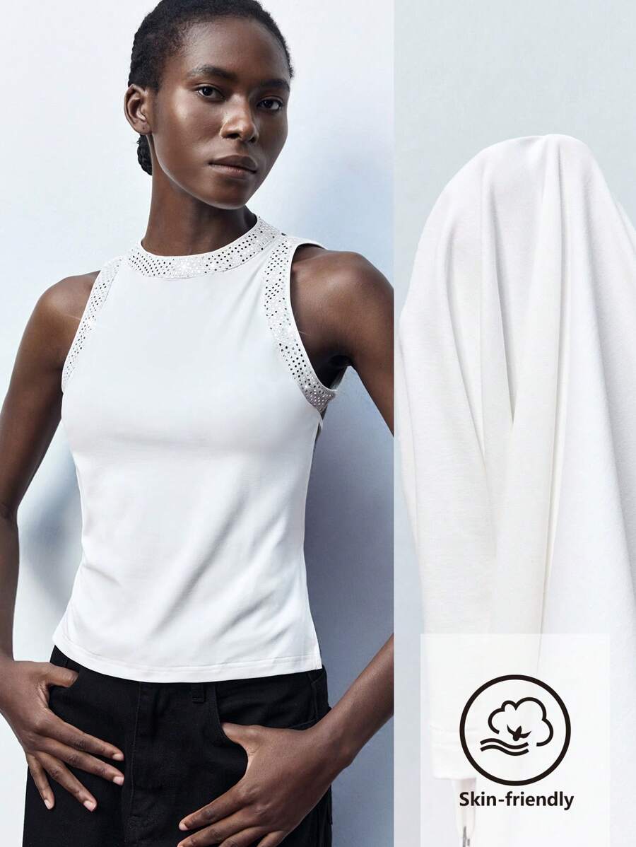Maija Women's Autumn Sequin Embellished Backless Tank Top - White - View 1