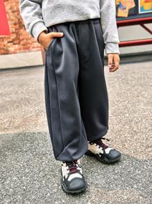 SHEIN Fashionable Outdoor Style Young Boy Letter Embroidered Patchwork Casual Long Pants, Suitable For Outgoing And Daily Wear - Dark Grey - View 6