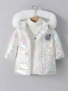 Baby Mädchen gesteppter langer Winter-Parka Mantel mit abnehmbarem flauschigem Kapuzenrand, wasserabweisend und windbeständiges dickes Material, alltagstauglicher Allrounder - Weiss - Übersicht 8