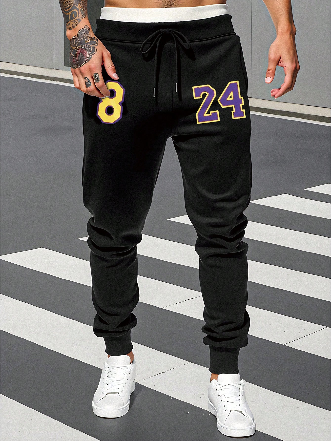 Manfinity Dauomo Men's Drawstring Waist Numeric Printed Casual Sweatpants