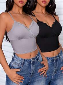 SHEIN Unity Casual Versatile Lace Trim Camisole With Padded Cups - Multicolor - View 5