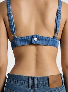 AiiRZ Top tipo bralette de cuello en pico de denim para festival de música - Azul - Ver 2