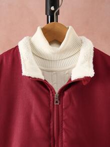 1 件男童时尚撞色拉链夹克，秋冬季