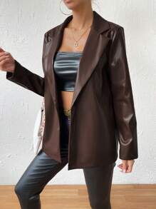 RosyDaze Cổ bẻ Sắc Góc Áo vest Áo khoác - Cà phê nâu - Xem 4