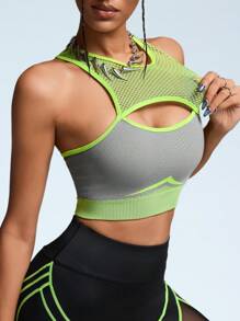 Innovista Seamless 3d Colorblock Mesh Breathable Sport Woman Bras, Workout Sports Tank Top ,Crop Tank Top, High Elastic Support Sports Bra,Gym Top,Woman Crop Tank Top,Going Out Tops,Festival,Push Up Bra,Sweater,With Remove Cup