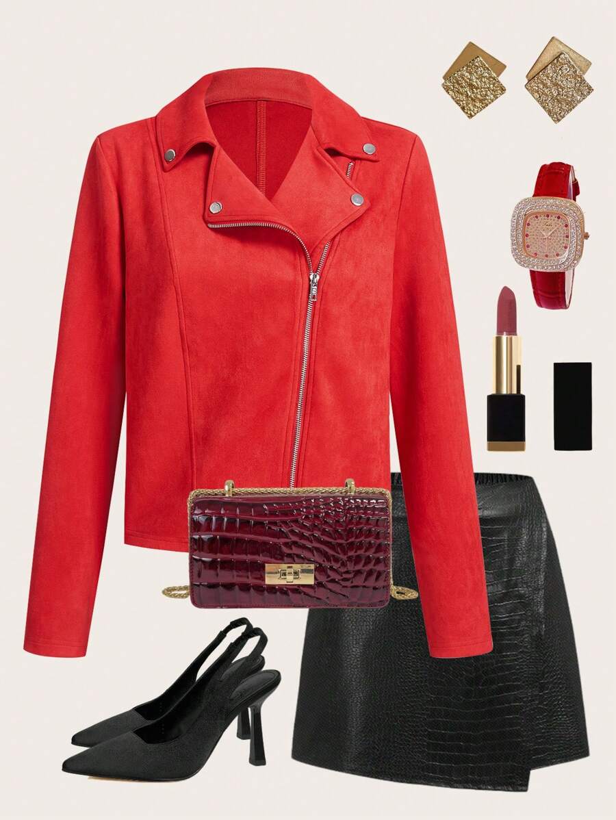 Ellevyn Áo khoác cổ khóa kéo hiện đại thanh lịch dành cho nữ - Đỏ - Xem 1