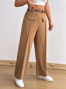 Calvaya Quần dài màu trơn thanh lịch đa năng cỡ lớn - Màu Khaki - Xem 3