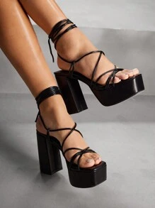 CUCCOO SZL 女士时尚百搭纯色高跟凉鞋