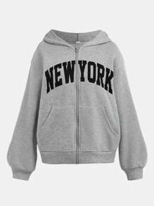 SHEIN Girlism 3pcs Teen Girls Set: Lightweight Hooded Jacket, Letter Print Camisole And Flare Pants, Casual College Style Outfit