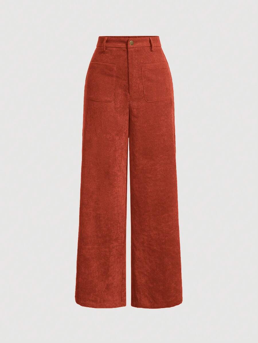 SHEIN MOD Women's Casual Solid Color Straight Leg Pants, Fall/Winter - Burnt Orange - View 1
