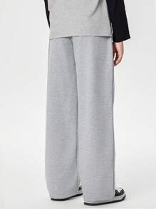 SHEIN Tween Boys' Drawstring Waist Simple Wide Leg Loose Casual Sweatpants - Grey - View 5