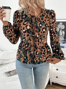 Chiquease Women's Fashion Versatile Leopard Print Tied Loose Woven Long Sleeve Casual Shirt Fall Cloth For Women - Multicolor - View 6
