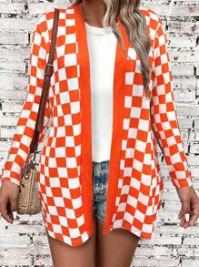 SHEIN LUNE Áo khoác dài tay kẻ caro khối màu cỡ lớn cho nữ - Nhiều màu - Xem 1