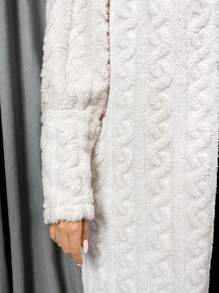 SHEIN Privé Áo khoác lót nhiệt dày có mũ dài cỡ lớn cho nữ, màu mơ, Bộ sưu tập mùa đông mới - Màu be - Xem 7