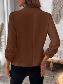 Women Spring & Summer Solid Color Ruched Cuffs Suit Jacket , Bussines Casual Women - Brown - View 2