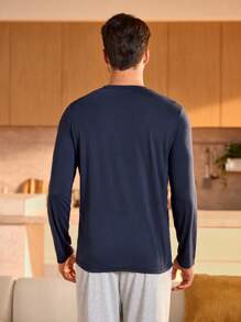 Manfinity Underwear&Sleepwear Basics Men's Letter Printed Round Neck Long Sleeve Casual Loungewear Top