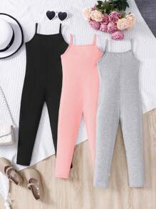 SHEIN 3 件套年轻女孩简约舒适休闲连体裤 - 彩色 - 查看 1