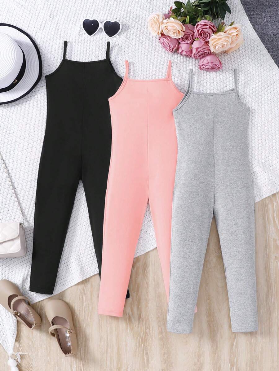 SHEIN 3 件套年轻女孩简约舒适休闲连体裤 - 彩色 - 查看 1