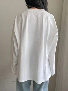 DAZY Women's Casual Letter Print Round Neck Long Sleeve T-Shirt,Fall Clothes Preppy Tops