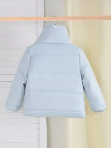 SHEIN Áo khoác parka màu trơn tay dài thả vai đơn giản phong cách Hàn Quốc cho bé gái, cổ rộng, đơn giản, sang trọng, có khăn quàng cổ hình gấu Teddy, chống gió và ấm áp cho mùa đông - Màu xanh lam - Xem 2