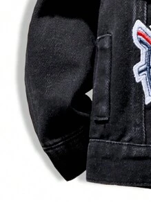 男婴酷炫街头风格薯条刺绣破洞休闲宽松舒适黑色牛仔夹克