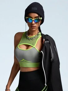 Innovista Seamless 3d Colorblock Mesh Breathable Sport Woman Bras, Workout Sports Tank Top ,Crop Tank Top, High Elastic Support Sports Bra,Gym Top,Woman Crop Tank Top,Going Out Tops,Festival,Push Up Bra,Sweater,With Remove Cup