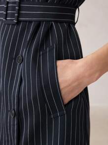 BizChic Veste régulière pour femmes avec imprimé rayé, ceinturée avec poches, sans manches
