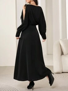 Modelyn Vestido casual de unicolor con cuello asimétrico para mujer, otoño