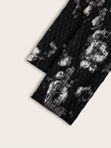 COSMINA Body con cuello de campana de estampado gráfico blanco y negro para mujer, otoño - Blanco y Negro - Ver 3