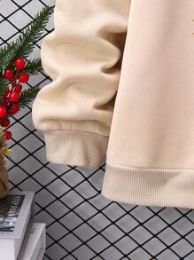 2 件成人和婴儿匹配圣诞主题图案印花圆领运动衫，保暖内衬，休闲保暖 - 駝色 - 查看 5