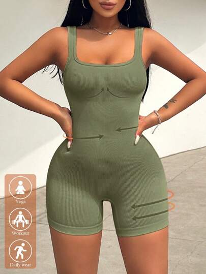 VaVaBold Women Plain Sleeveless Bodycon Romper