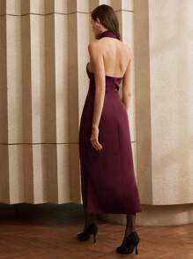 Anewsta Green Pleated Hang Neck Long Dress For Women With Urban Chic Vibe For New Year Clothes Maxi Women Outfit