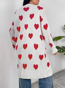 Calvaya Plus Size Heart Pattern Pocket Design Casual Long Sleeve Cardigan - Baby Pink - View 2