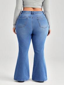 SHEIN CURVE+ Blue Plus Size Jeans Skinny Stretch Flared Pants Comfortable And Versatile - Medium Wash - View 2