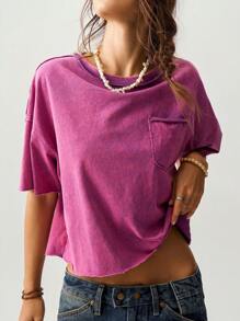 Bohemela Lässiges Damen Kurzarm T-Shirt mit rundem Ausschnitt, Dolmanärmeln und lockerer, kurzer Passform Einfarbig