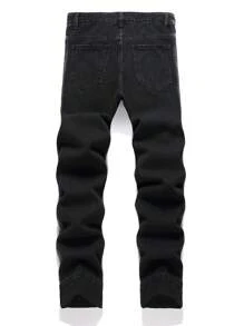 Chillumni Men's Casual Distressed Denim Jeans - Black - View 2
